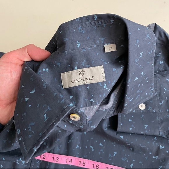Canali Lightweight Cotton Print Button Down Shirt Blue Men’s Size XL - Picture 4 of 7